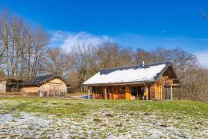 Saint-Martin-du-PuyChalet l'Epicurien - Au calme avec grand jardin的小木屋,设有雪盖屋顶