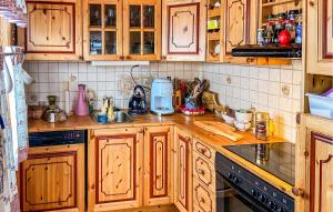 RørvikCozy Home In Rrvik With Wi-fi的厨房配有木制橱柜和台面
