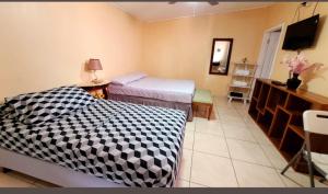 圣佩德罗苏拉Alojamiento River Merendón的一间卧室配有两张床和电视。
