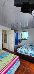 约帕尔Hotel Sol Llanero的一间带两张床的卧室和一台电视