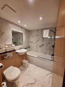 都柏林五灯套房公寓的浴室配有盥洗盆、卫生间和浴缸。