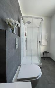 劳加尔瓦特恩Bjork Guesthouse的一间带玻璃淋浴和卫生间的浴室
