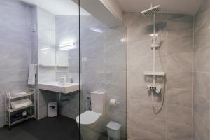 拉戈阿Penthouse Seaside Apartment B - Faraway的带淋浴、卫生间和盥洗盆的浴室