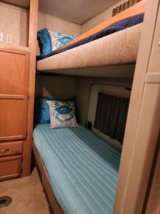 卡沃罗霍Kodesh Vacation Club, Boquerón Campers的一间小卧室,配有两张双层床。