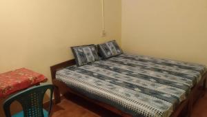 阿姆波尔Laxmi Guest House (Arambol Beach)的一张位于房间的床,上面有两个枕头