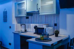 普拉多德尔雷sensual sierra love的蓝色的厨房配有水槽和微波炉