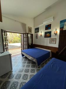 圣费利切-奇尔切奥FONDAZIONE VILLA POINT ONLUS的一间卧室设有两张带蓝色床单的床和窗户。