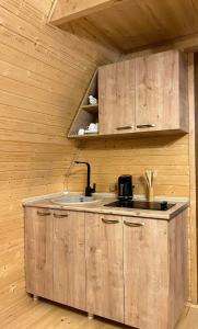 巴统Panorama Sarpi 029的一个带木制橱柜和水槽的厨房