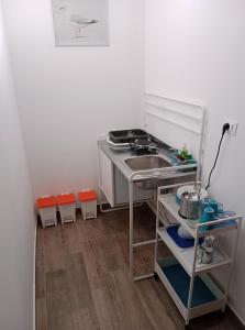 蒙特西尔瓦诺Brezza Marina Studios的一个带水槽和桌子的小厨房