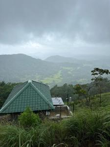 马特莱Three Creeks Matale的山顶上带有绿色屋顶的建筑