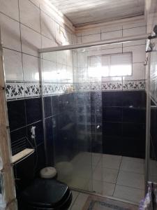 贝伦Casa Belém的浴室设有玻璃淋浴间和卫生间