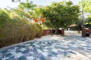 蓬塔露奇亚Villa Gabi - Blue Island的石头庭院,有树和围栏