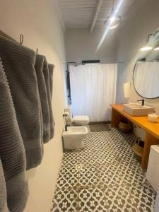 何塞伊格纳西奥CASA NEGRA Jose Ignacio的一间带卫生间、水槽和镜子的浴室