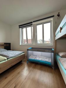 卡什佩尔斯凯霍里Kašperky的一间卧室设有两张床和两个窗户。