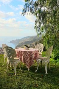 里韦拉布拉瓦Quinta do Cabouco的一张桌子和椅子,享有美景