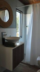 蒙得维的亚Guest Tiny House - lake side的一间带水槽和镜子的浴室
