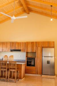 圣斐利-银港Villa luxury puerto plata RD的厨房配有木制橱柜和不锈钢冰箱。