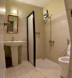 马尼拉Asiatel Airport Hotel的一间带水槽和卫生间的浴室
