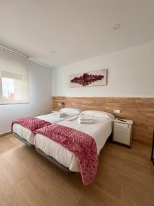 桑坦德Alojamientos Robustiana的大卧室配有一张带红色毯子的大床