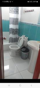 奥克萨潘帕Hospedaje dominguez的一间带卫生间和水槽的浴室