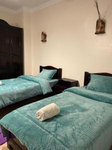 达哈布Moonlight的一间设有两张床的房间,上面有毛巾