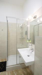 普雷绍夫Premium City Centre Bedrooms的白色的浴室设有水槽和淋浴。