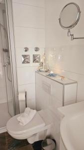 沙博伊茨٤Neu٤Fantastischer Meerblick-Stylish-King Bed-PP的白色的浴室设有卫生间和淋浴。