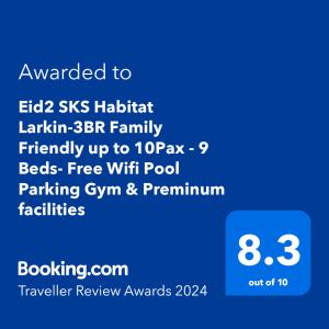 新山Eid2 SKS Habitat Larkin-3BR Family Friendly up to 10Pax - 9 Beds- Free Wifi Pool Parking Gym & Preminum facilities的手机的屏幕照,文字升级到elf死亡生境的视网膜