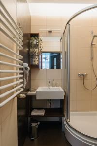 波兹南Expo Apartments的一间带水槽和淋浴的浴室