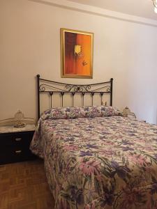 CasoCasa preciosas vistas, ubicada en medio del Parque Natural de REDES, Asturias的卧室配有一张床,墙上挂着一幅画