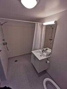 格里姆斯塔BiG Event AS的一间带水槽、镜子和卫生间的浴室
