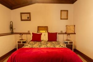 洛萨金塔尔德阿莱姆杜里贝罗-特里士姆乡村酒店的一间卧室配有一张带红色床单的床和两盏灯。