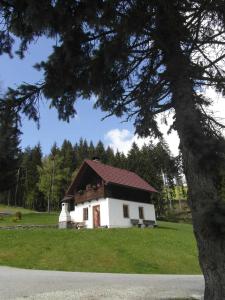 圣卡瑟林阿哈Pircherhof - Urlaub und Erholung im Troadkost'n的一间白色的小房子,有红色的屋顶