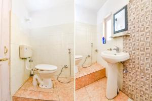 马拉里FabHotel Elavali Valley的浴室的两张照片,配有卫生间和水槽