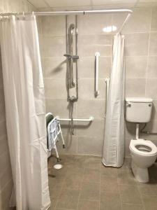 布里德灵顿Belvedere Hotel and Golf的一间带卫生间和淋浴的浴室。