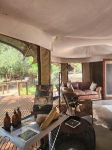 Karongwe Game ReserveKarongwe Portfolio - Chisomo Safari Camp的客厅配有沙发和桌子