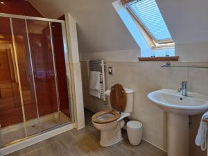 阿勒浦Croft 17的浴室配有卫生间、盥洗盆和淋浴。