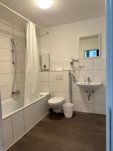 杜塞尔多夫dreams Düsseldorf的浴室配有卫生间、盥洗盆和淋浴。