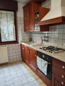 圣彼得罗-泰尔梅堡Elisa's House, Una coccola!的厨房配有木制橱柜和炉灶烤箱。