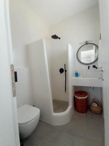 Áno MeriáSeascape, Suite 5 with sea view的白色的浴室设有卫生间和水槽。