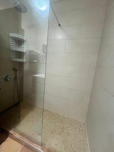 宏达海滩CASA SIBILA的浴室里设有玻璃门淋浴