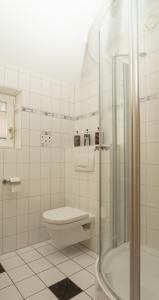 沃尔夫斯堡Ferienwohnung Neuhaus的一间带卫生间和淋浴的浴室