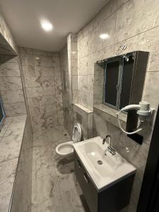 伊斯坦布尔Lucca Suites Hotel的一间带水槽和卫生间的浴室