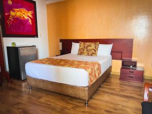 佩雷拉Hotel Luxor Pereira的一间卧室设有一张大床,铺有木地板