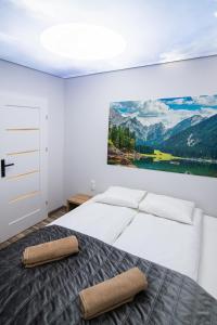 斯托尼拉斯奇Oliwne Wzgórza的一间卧室配有一张壁画床
