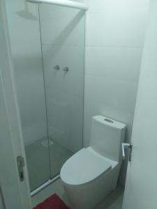 佩洛塔斯Apartamento acqua的带淋浴和卫生间的白色浴室