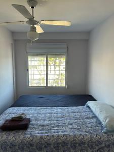 阿尔比尔Terraza Albir的一间卧室配有一张带吊扇和窗户的床。