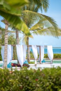 DikoniY Residential Luxury Villas的棕榈树海滩上的一排白色窗帘