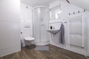 什平德莱鲁夫姆林Chalupa Hejmovka的白色的浴室设有水槽和卫生间。