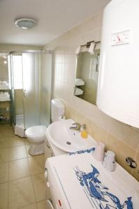 克宁Apartment Old Town - Bambo的一间带水槽、卫生间和镜子的浴室